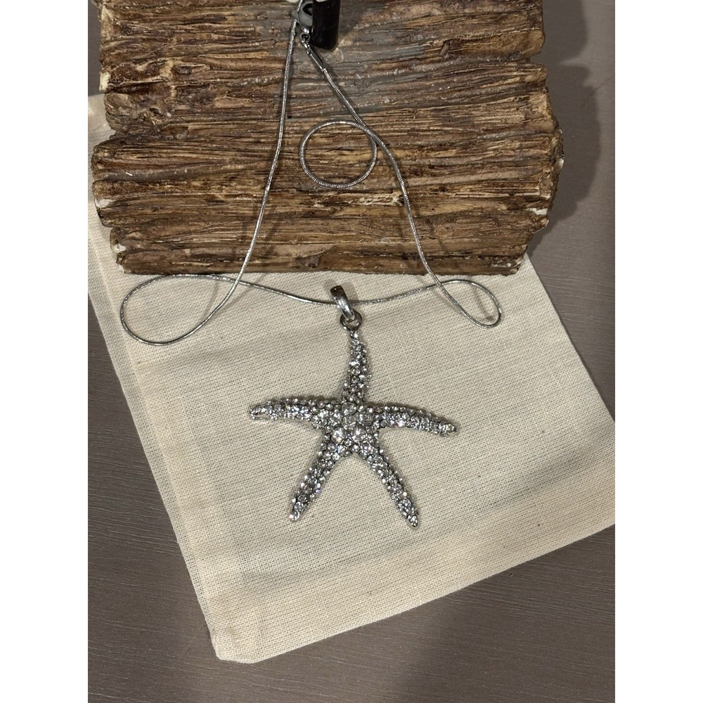 New 16" 18" Silver Tone Large Bling Starfish Necklace Pendant 2"